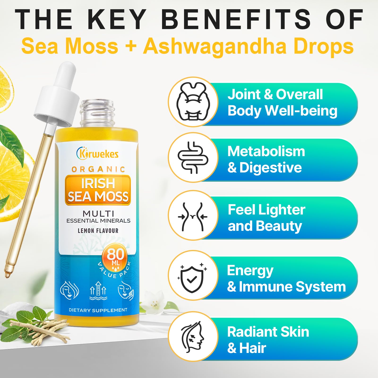 Kirwekes Sea Moss Drops Irish sea moss blend highlighting rich minerals.