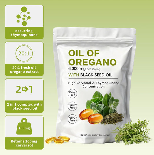 KITABIO Oil of Oregano Softgels capsules closeup showing the odorless design.