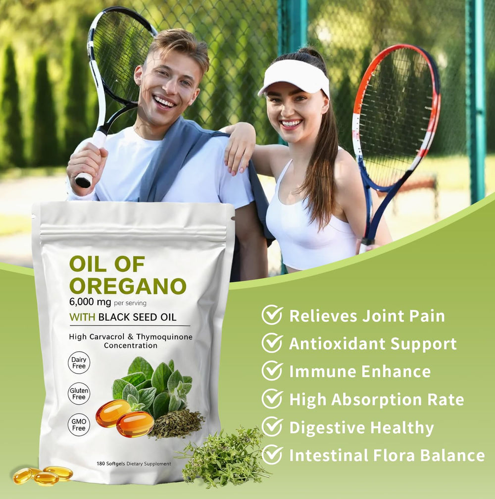 KITABIO Oil of Oregano Softgels label closeup highlights non-GMO gluten-free formula.
