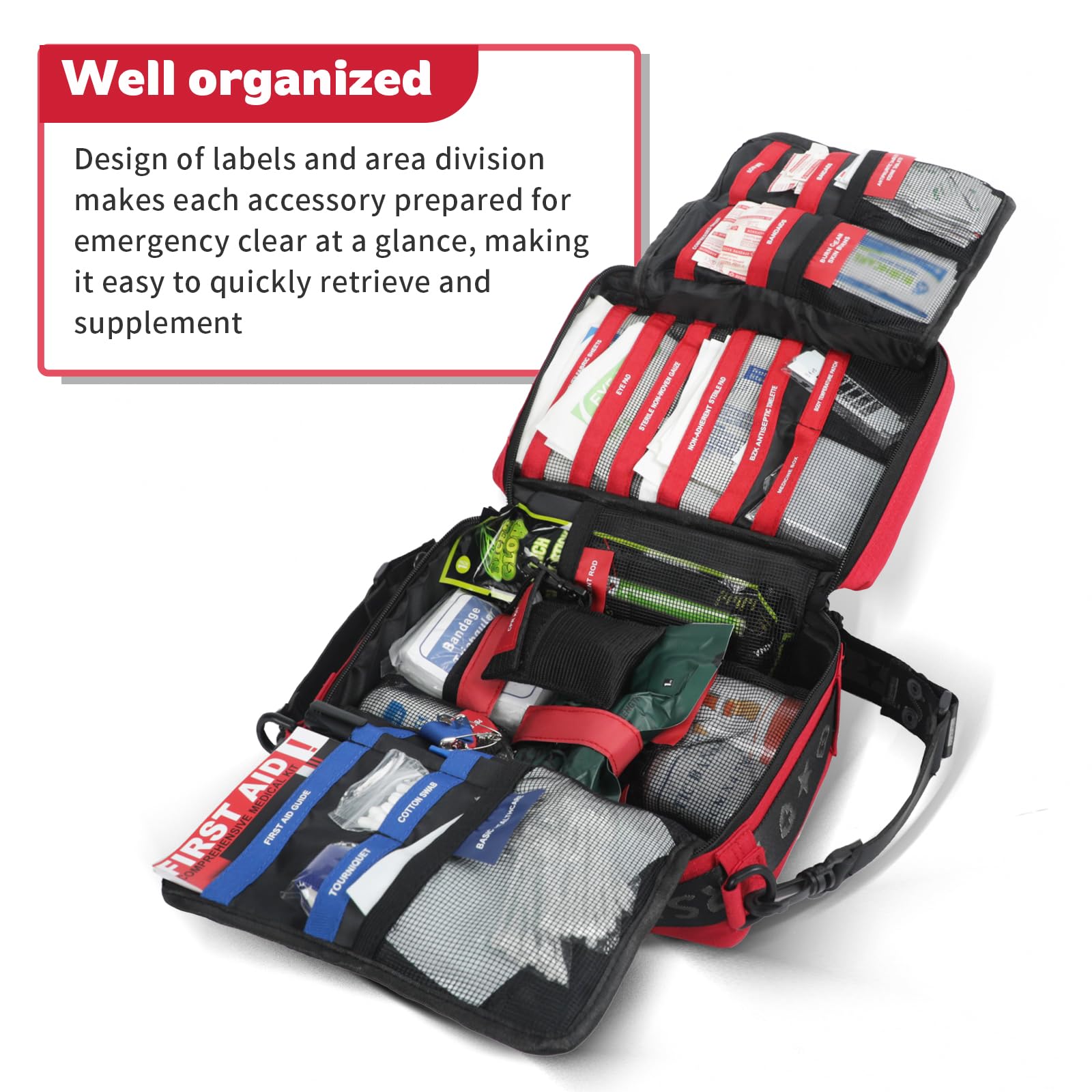 Kitgo first aid kit in shoulder bag mode for travel.