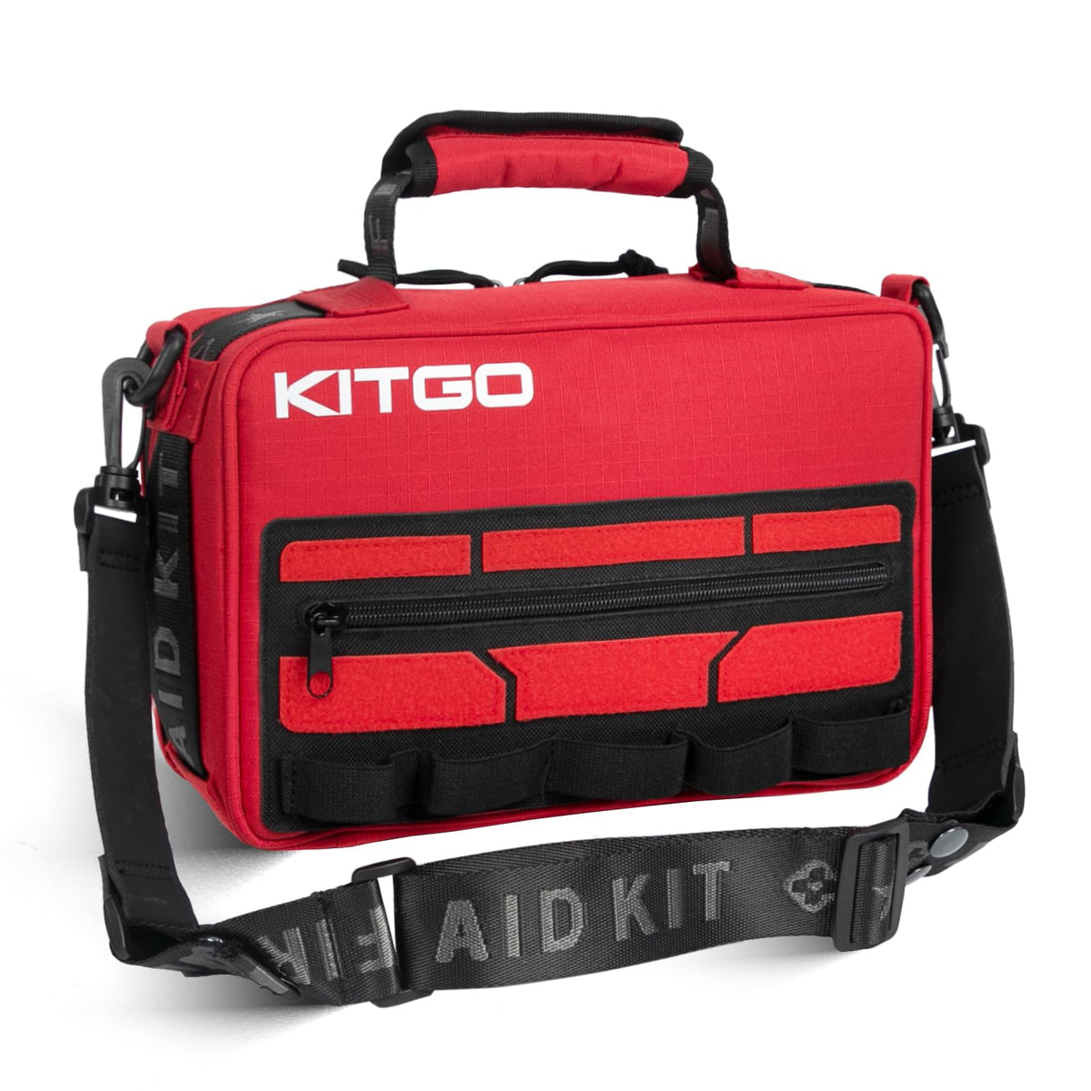 Kitgo Large First Aid Kit with detachable straps for versatile carrying on hikes.
