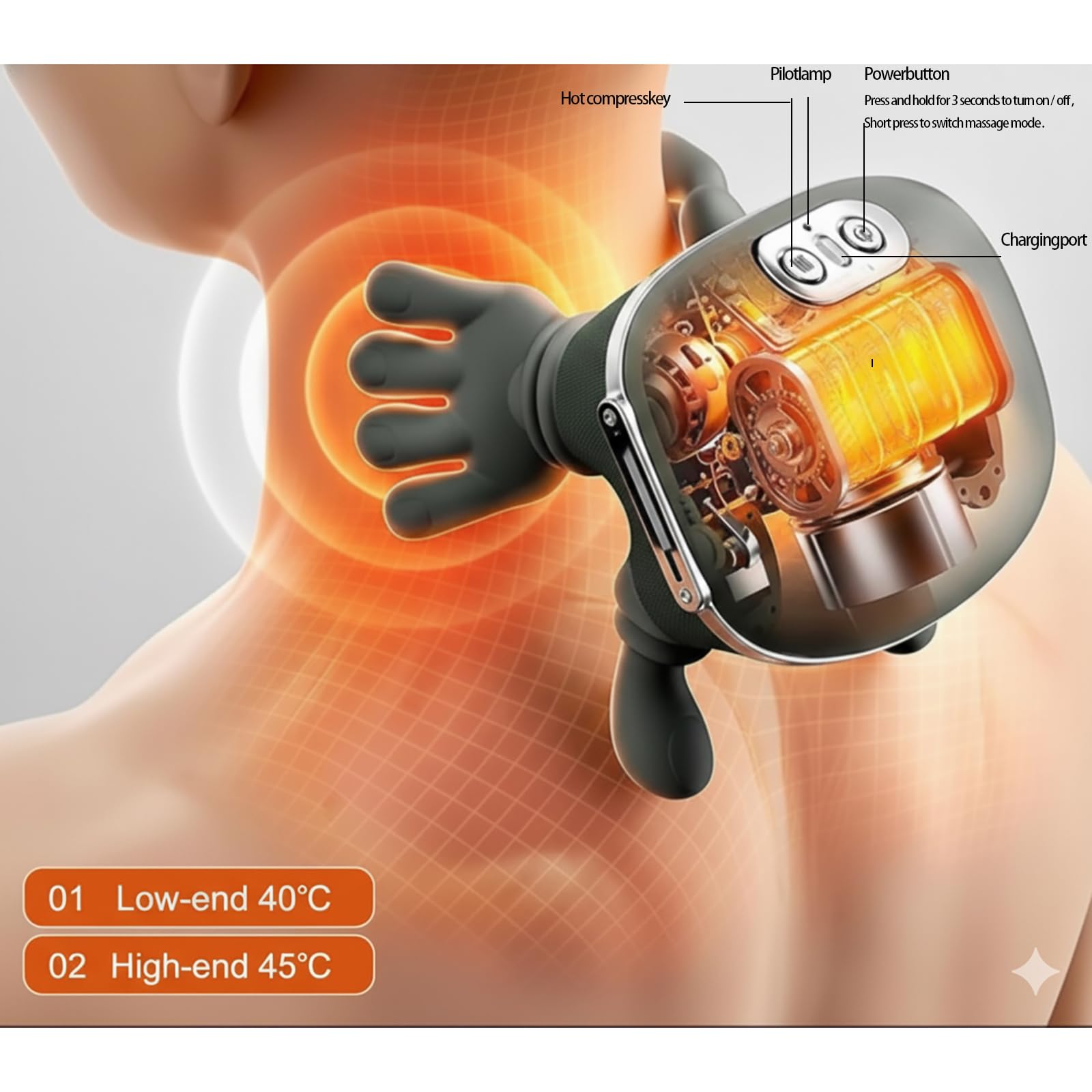 Kithouse massager features dual-zone heat for even warmth on neck and shoulders.