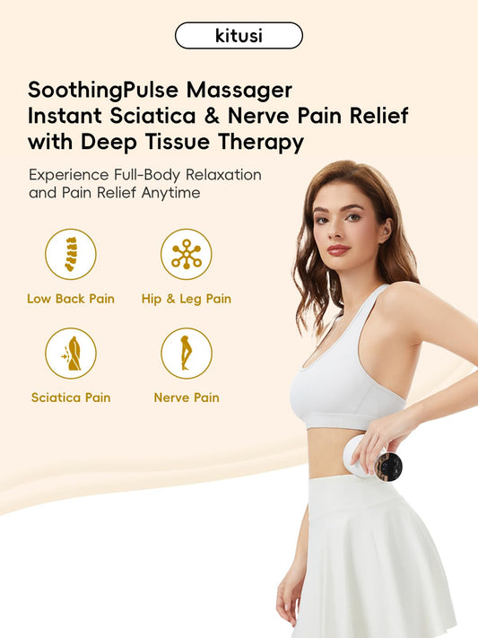 Kitusi deep tissue massager close-up highlighting ergonomic grip.