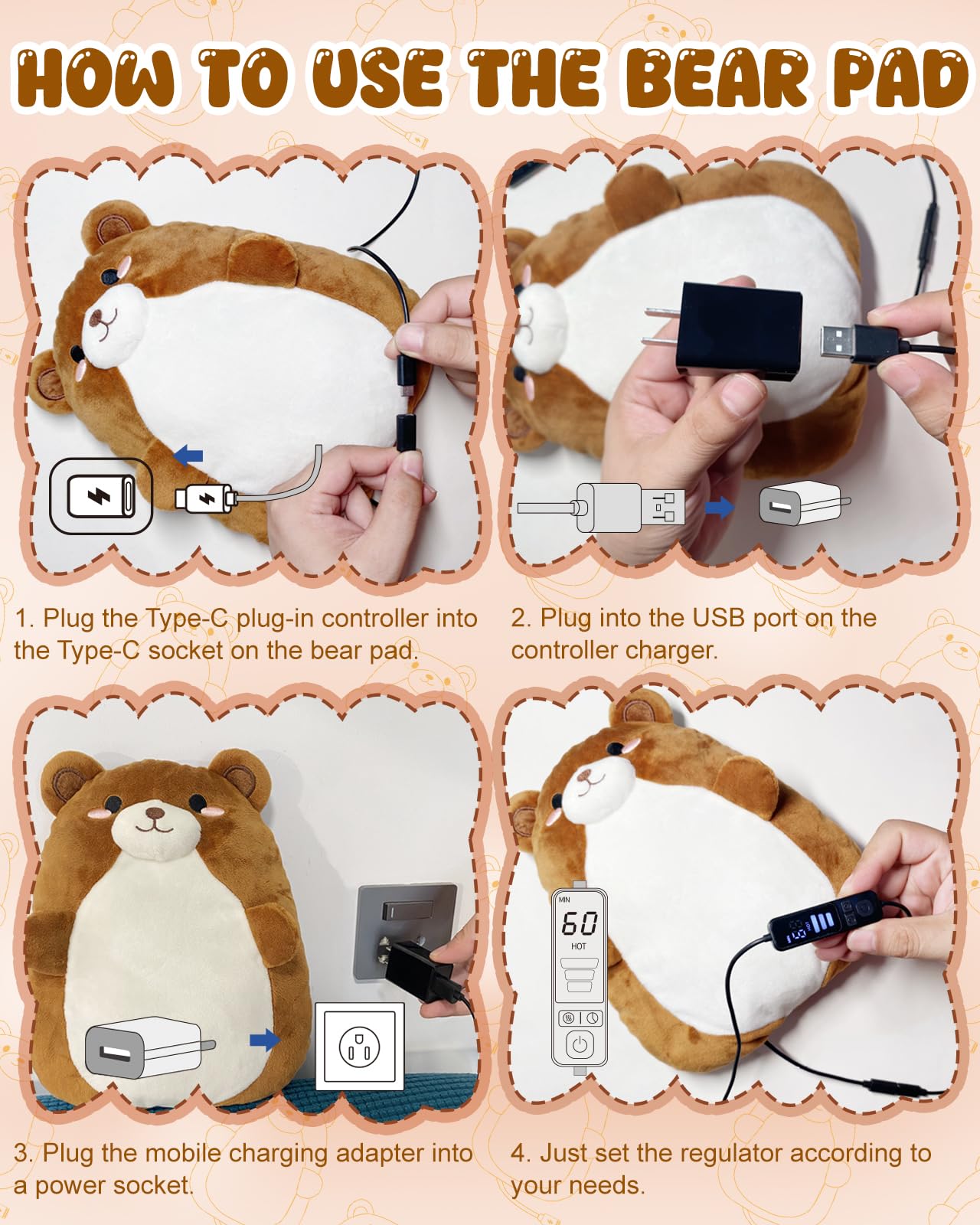 Kivdes bear heating pad with NTC sensors for even heat distribution