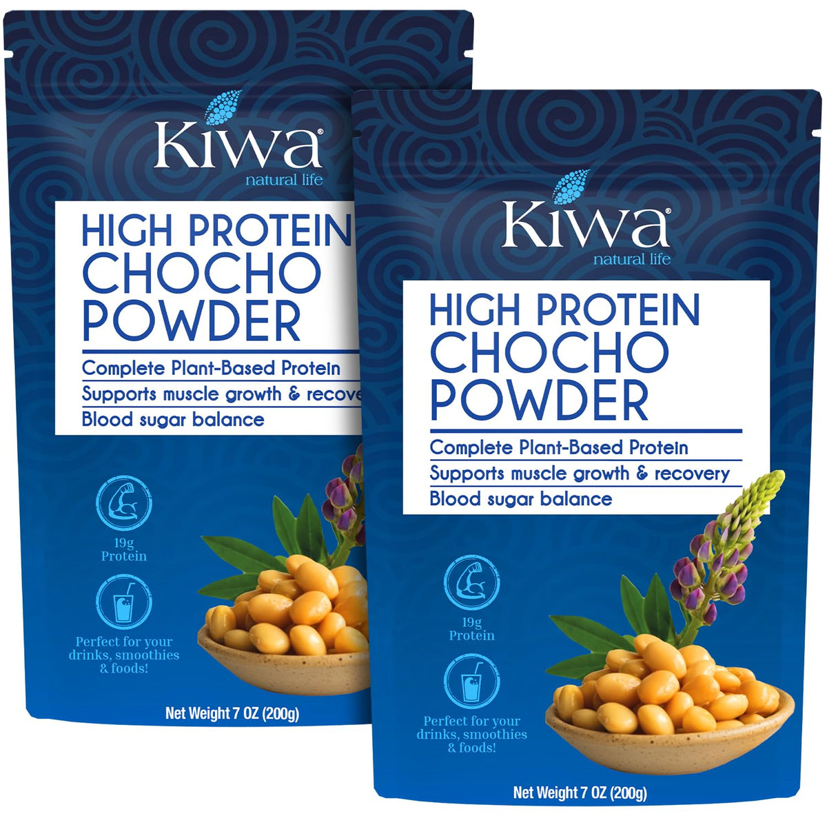 Kiwa Chocho powder bag front shows convenient protein source for daily smoothies.