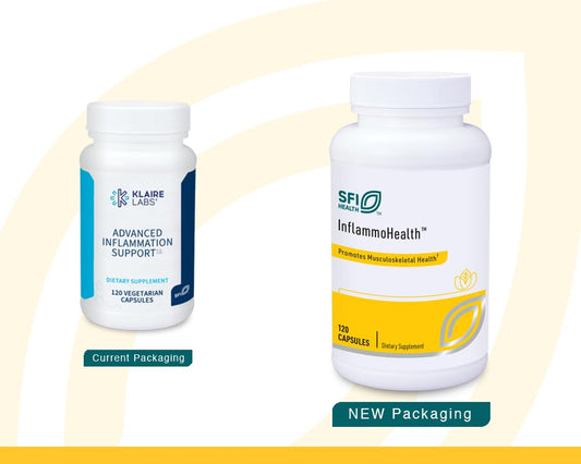 Klaire Labs Advanced Inflammation bottle side showing easy to swallow capsules for daily use
