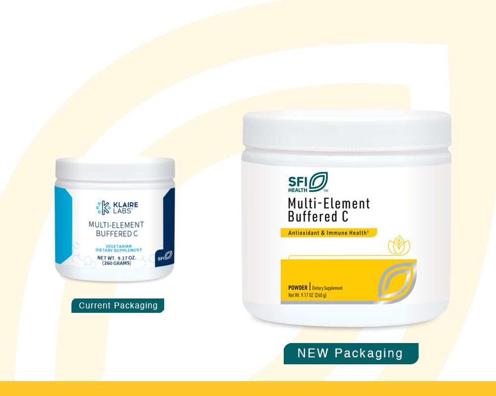 Klaire Labs Buffered C powder label highlights hypoallergenic, allergen-free formula.