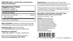 Klaire Labs Pregnenolone 100 mg per capsule detail on label for dosing
