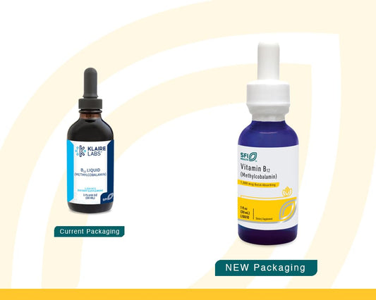 Klaire Labs SFI Health B12 liquid dropper illustrating precise daily dosing