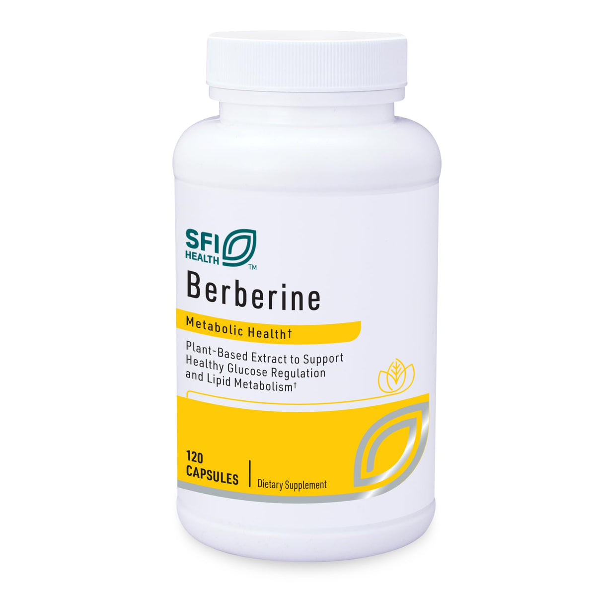 Klaire Labs Berberine HCI bottle label with 500mg capsules for metabolic support