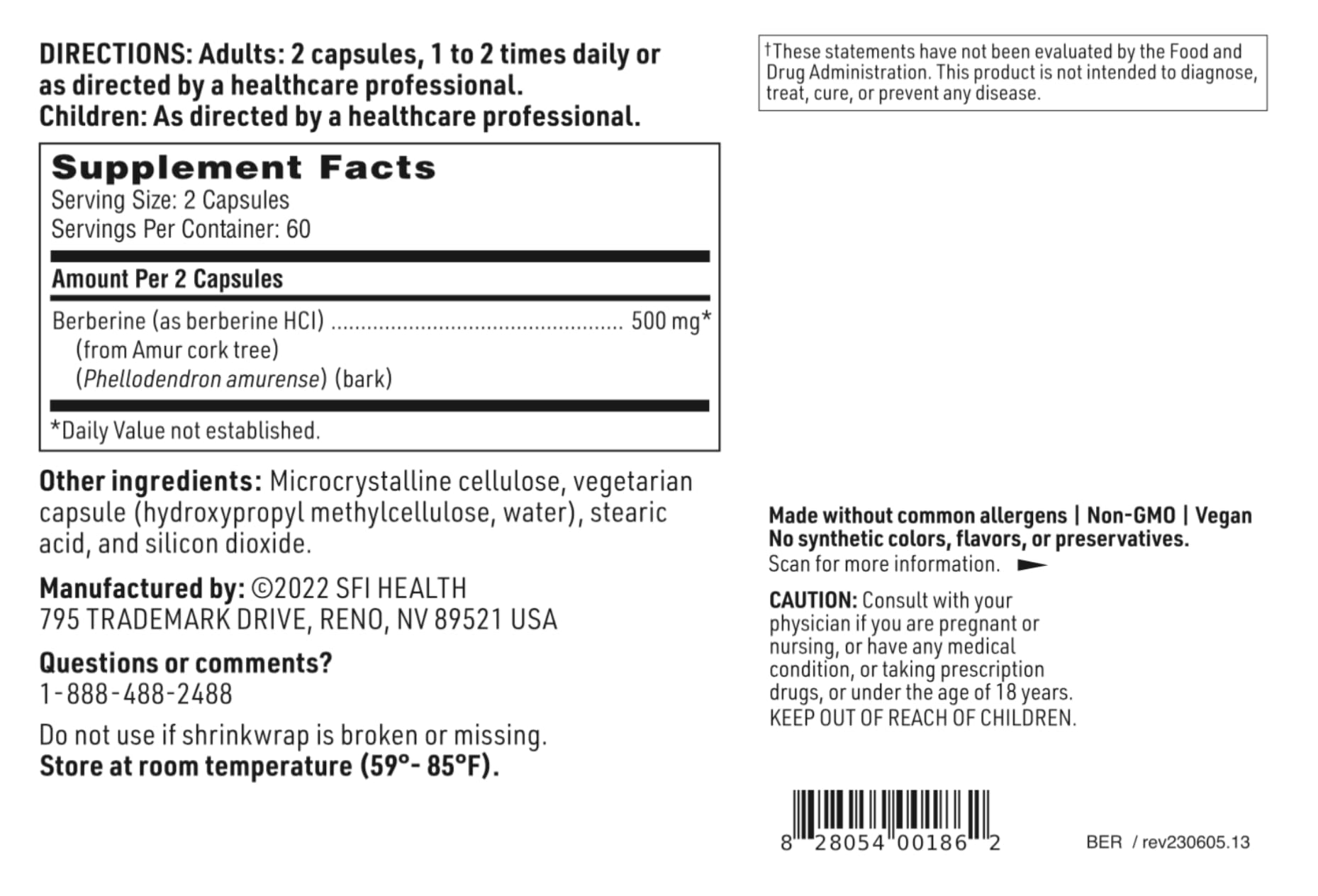 Gluten-free seal on Klaire Labs Berberine HCI bottle