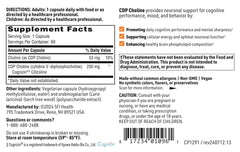 Klaire Labs SFI Health CDP Choline back panel with nutrition and directions.