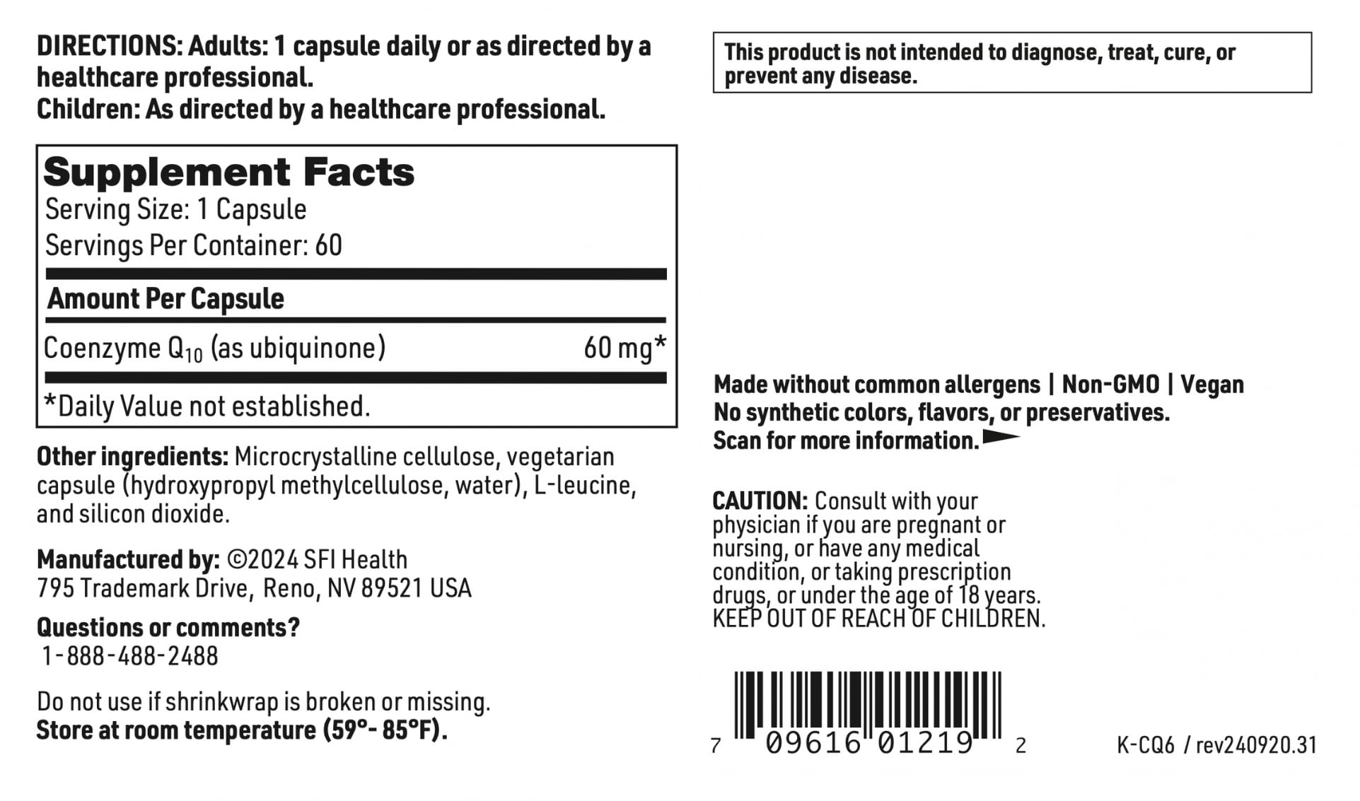 SFI Health packaging photo highlighting 60 capsules and allergen-free profile