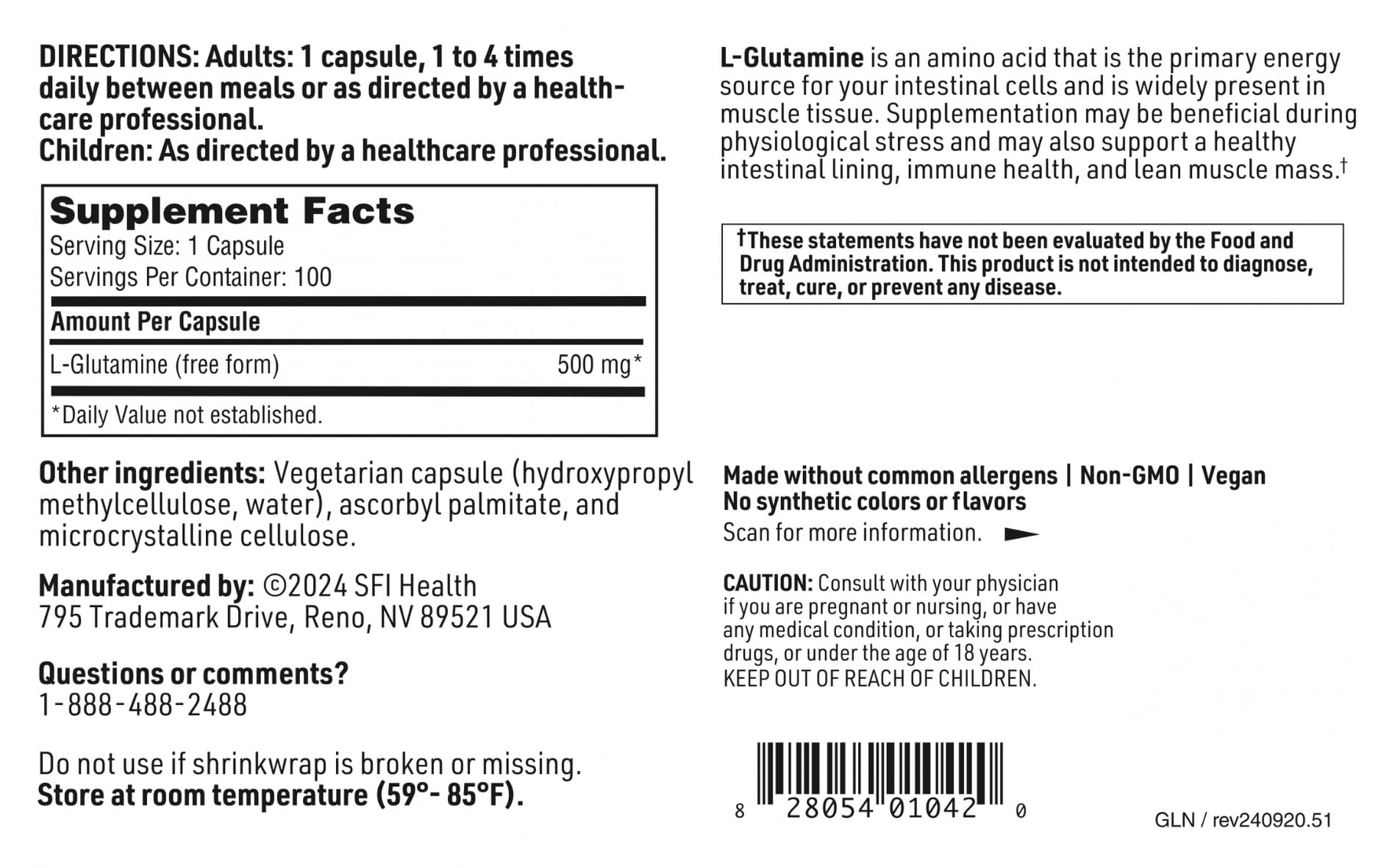 Klaire Labs SFI Health packaging indicates no artificial colors or preservatives.