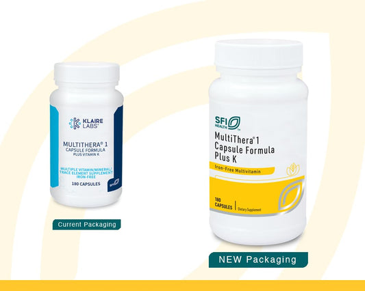 Klaire Labs MultiThera 1 Plus capsules closeup for easy swallowing.
