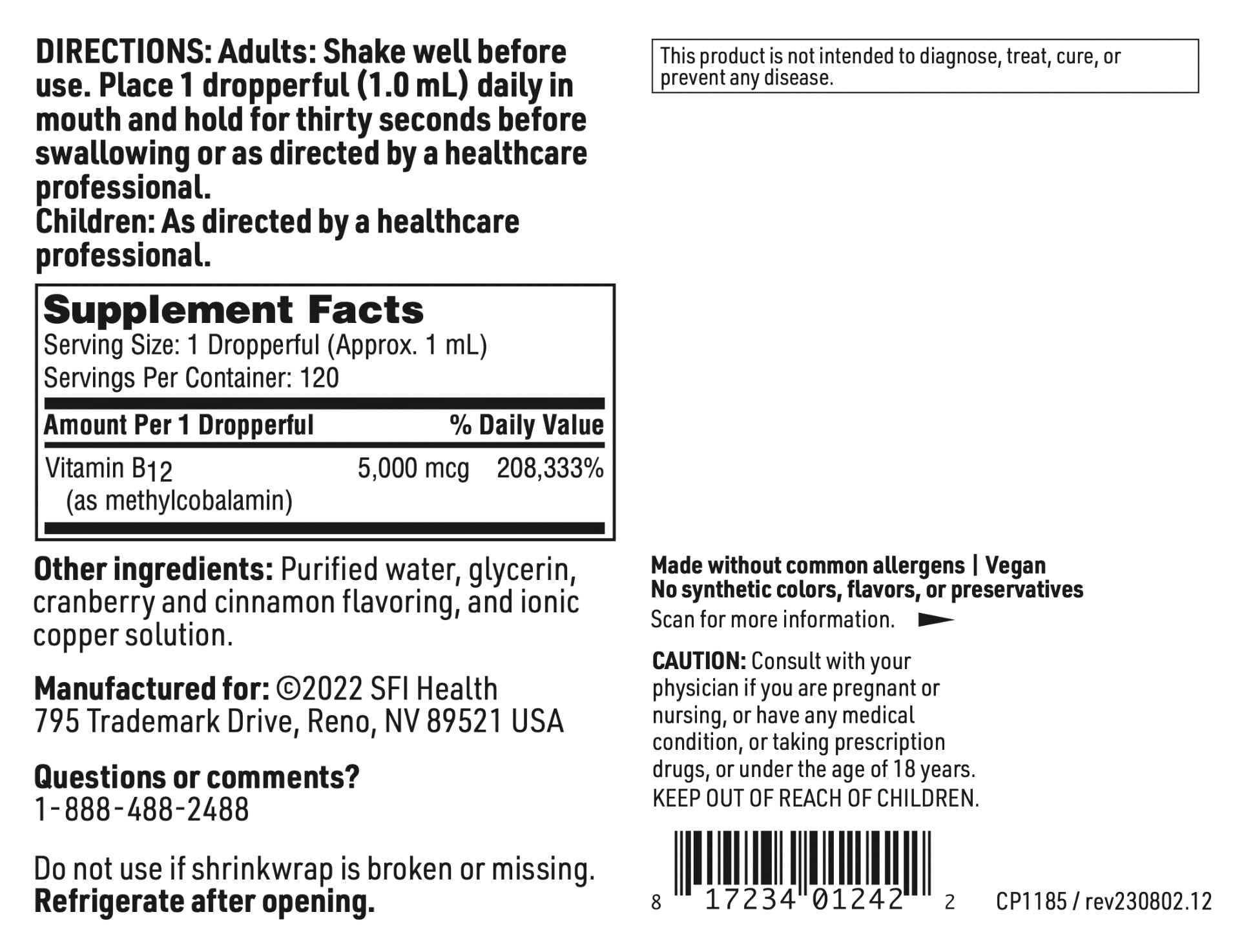 Klaire Labs SFI Health B12 liquid allergen-free icon indicating free from common allergens