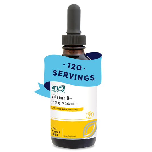Klaire Labs SFI Health B12 liquid bottle front showing hypoallergenic formula