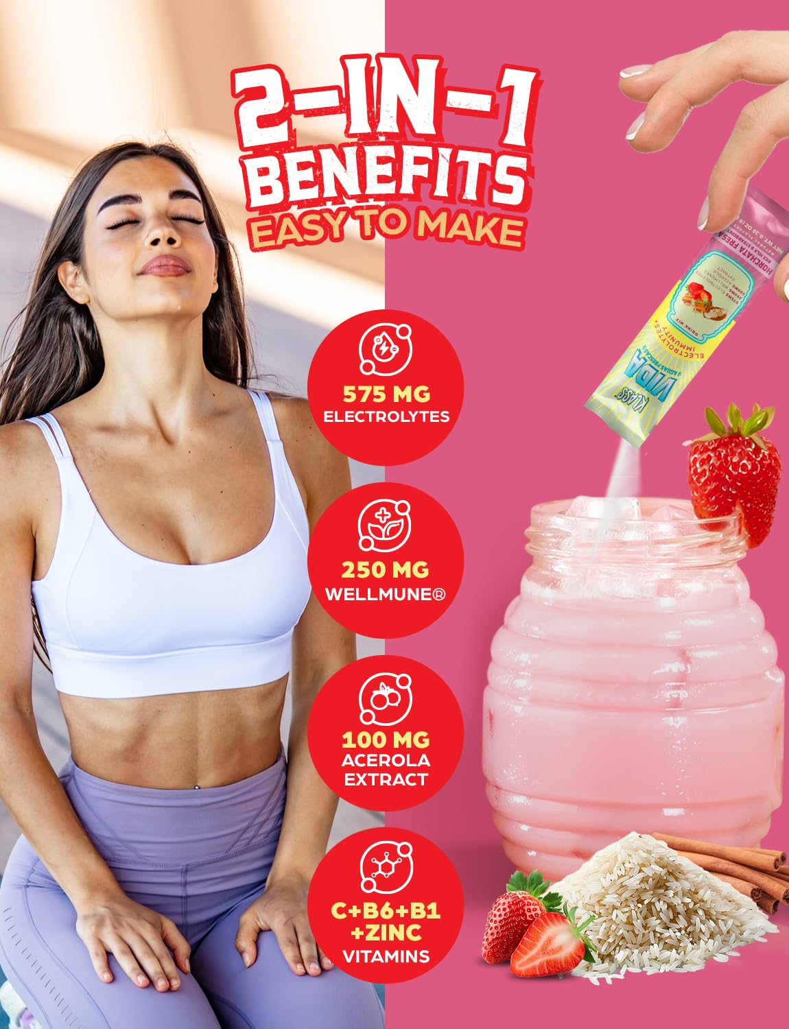KLASS VIDA Strawberry Horchata drink in glass with vibrant color.