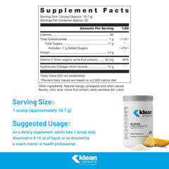 Klean Collagen+C tropical label closeup highlights clean ingredients and NSF certification