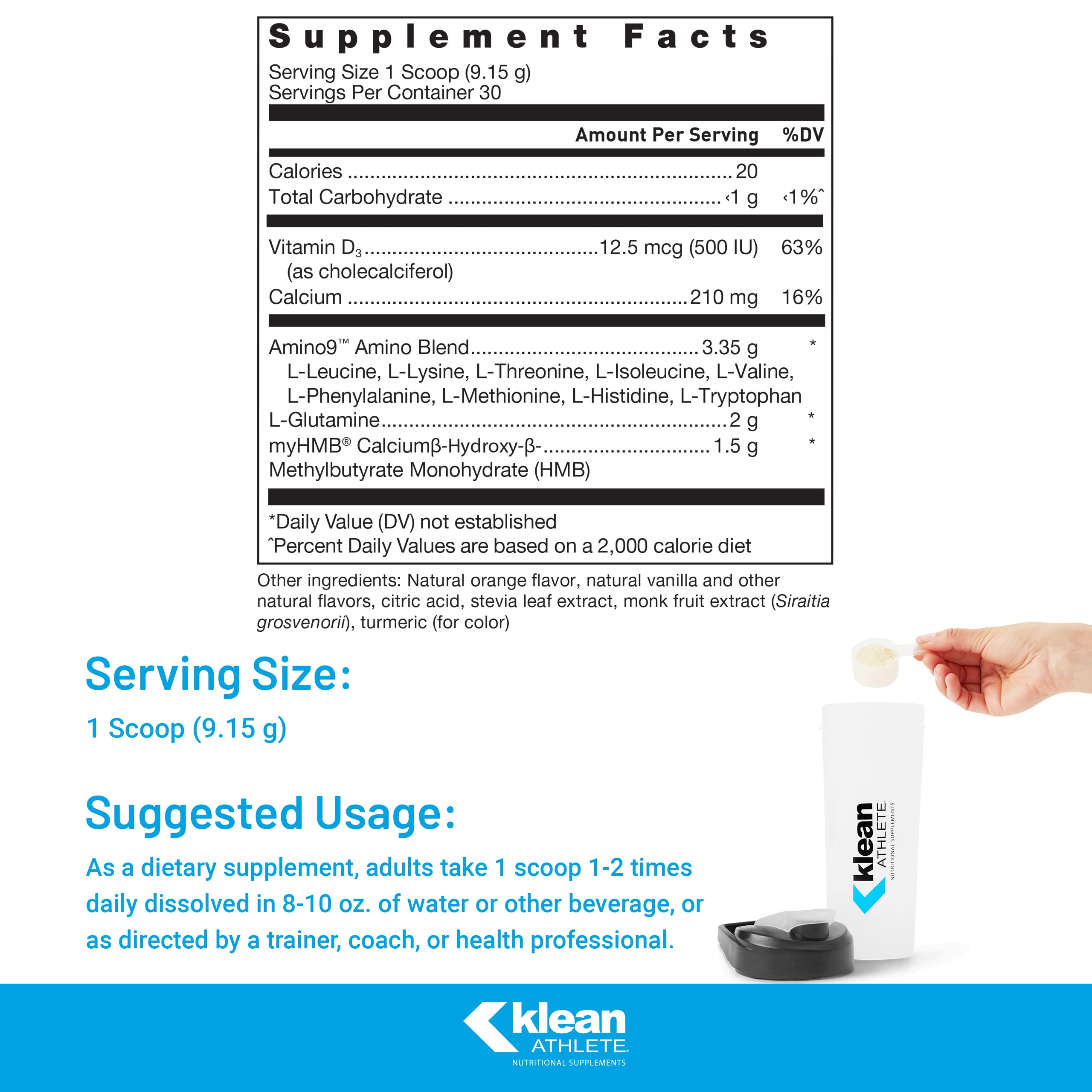 Powder being poured for post-workout shake with Klean Essential Aminos + HMB.