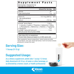 Powder being poured for post-workout shake with Klean Essential Aminos + HMB.