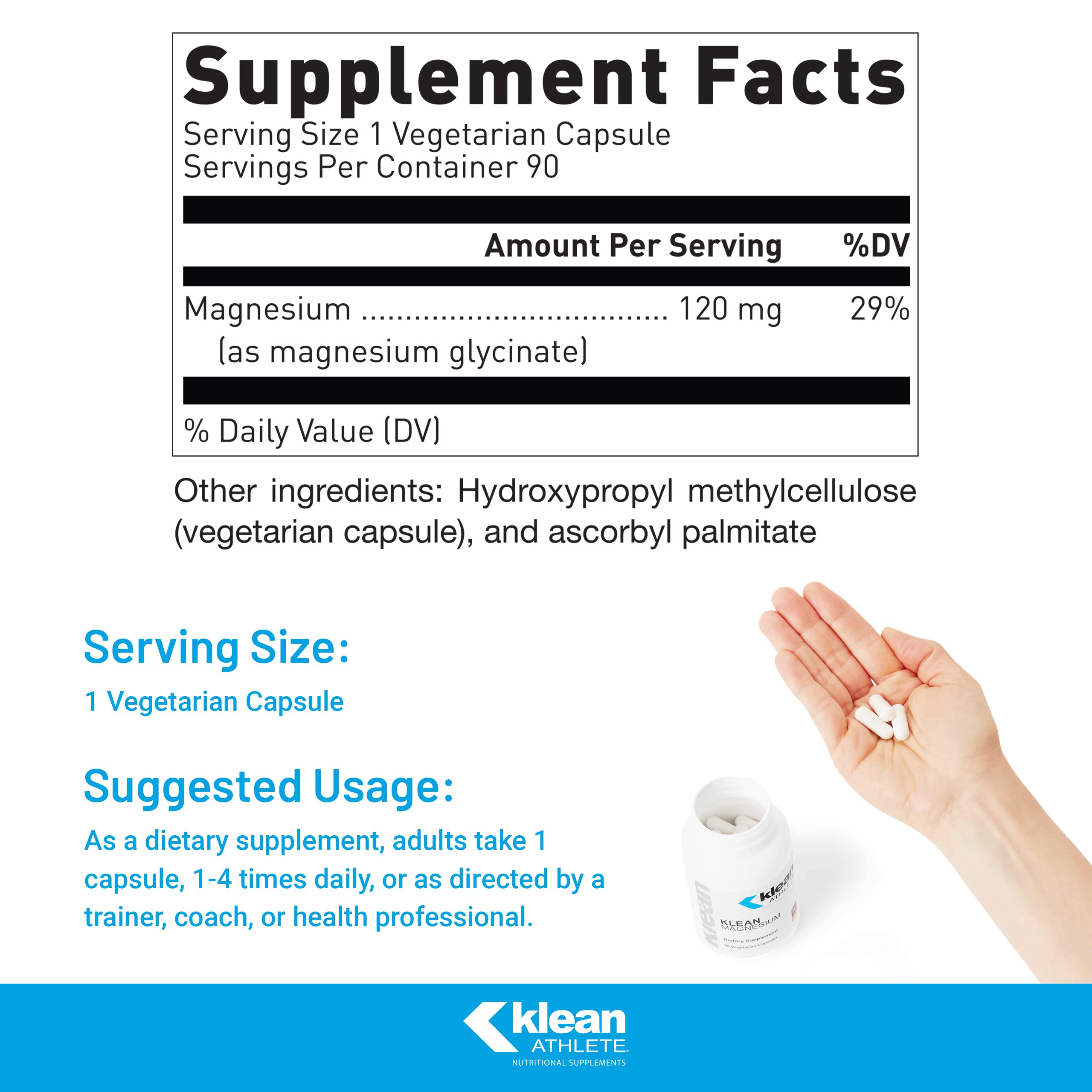 Close-up of Klean Magnesium capsules for steady energy and muscle support