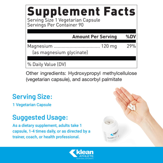Close-up of Klean Magnesium capsules for steady energy and muscle support