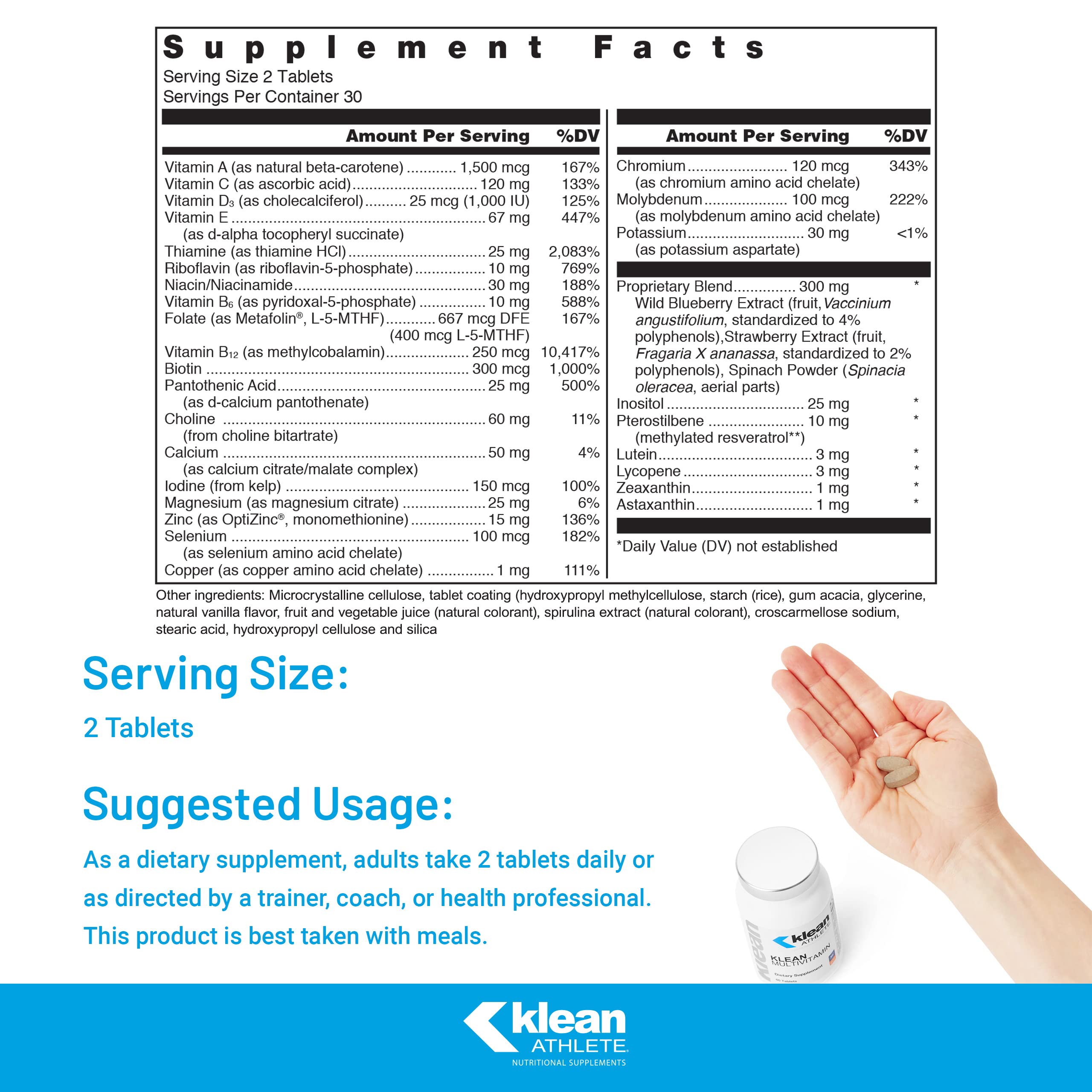 Klean Athlete Klean Multivitamin label close-up showing NSF for Sport certification