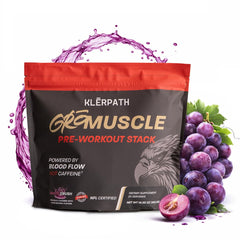 Klerpath GrōMuscle tub with grape crush flavor for sugar-free energy.