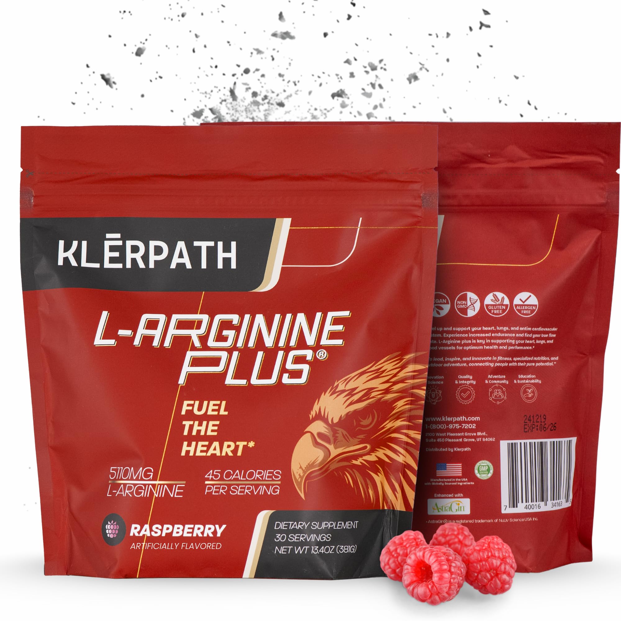 Klerpath L-Arginine Plus bottle highlights high potency for vascular support.