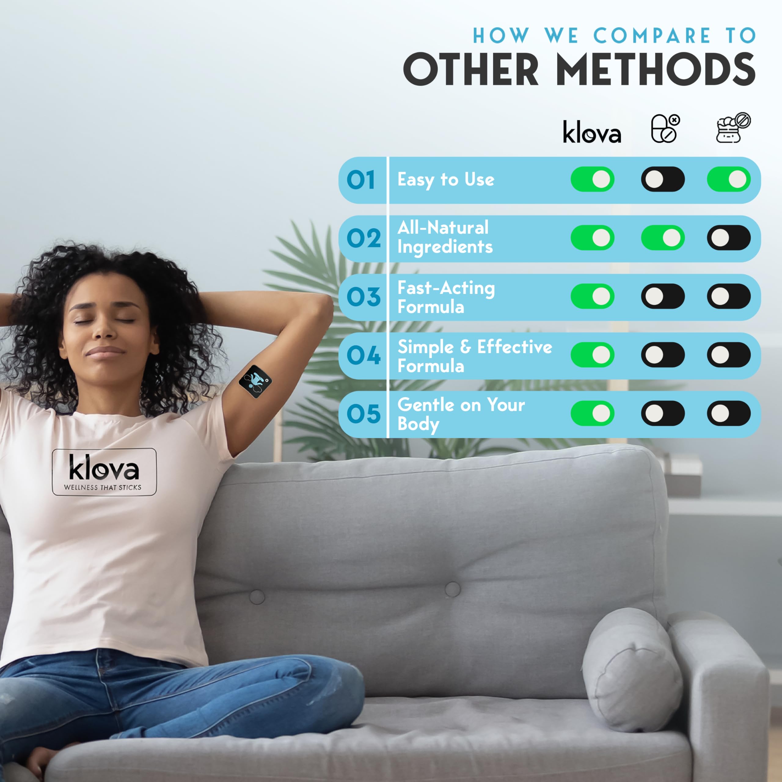 Klova Chill Patches on the arm enable discreet wear.