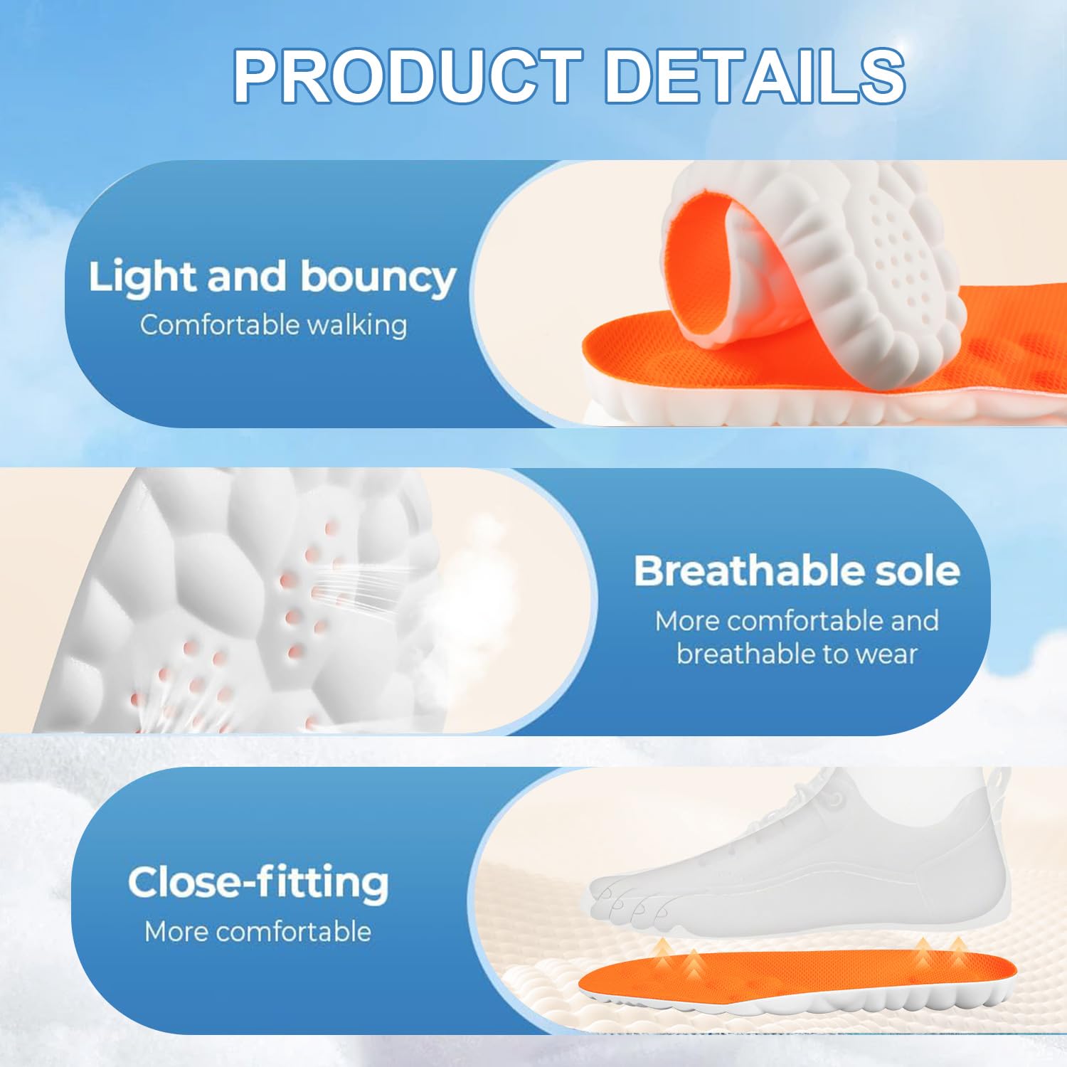 KLUMORTI 4D Cloud Insoles trim to fit easy customization for black edition