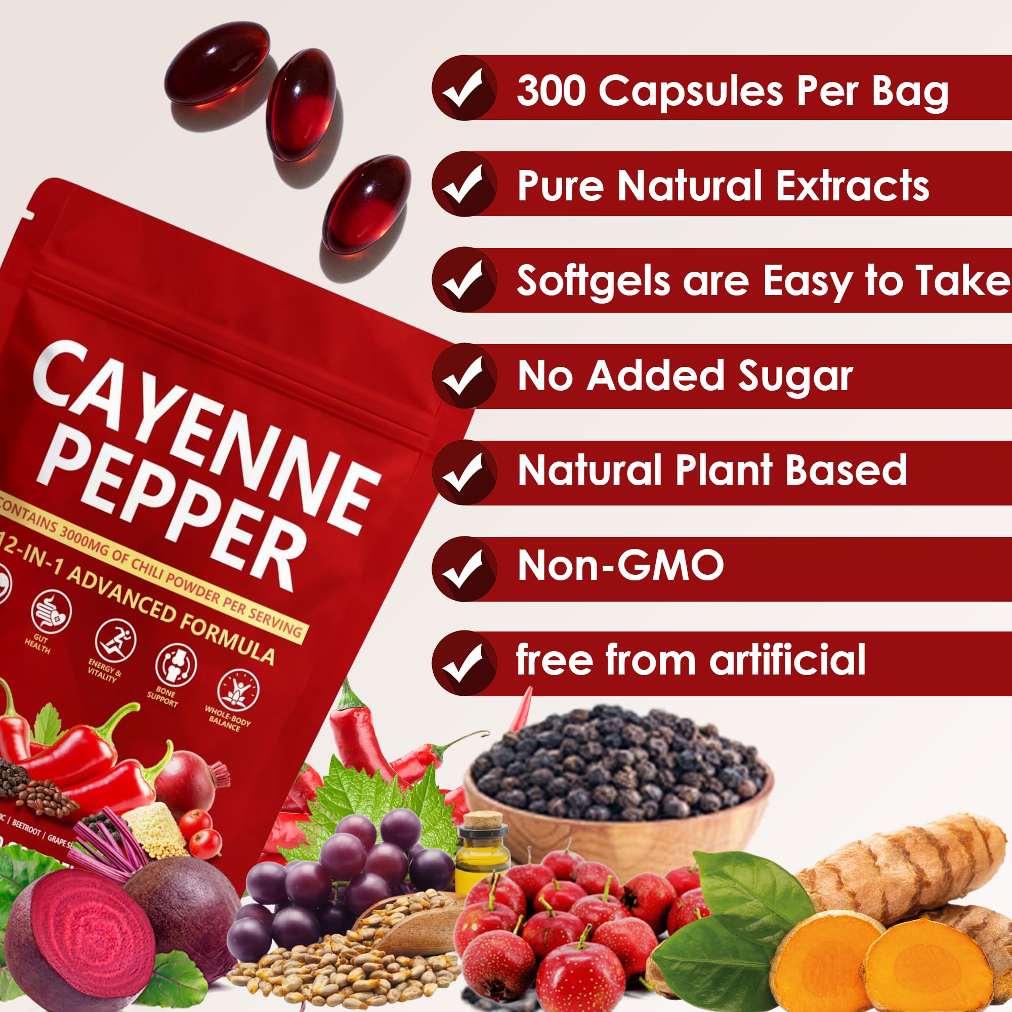 KLUNIZ Cayenne Pepper Softgels bottle featuring D3+K2 and plant extracts.