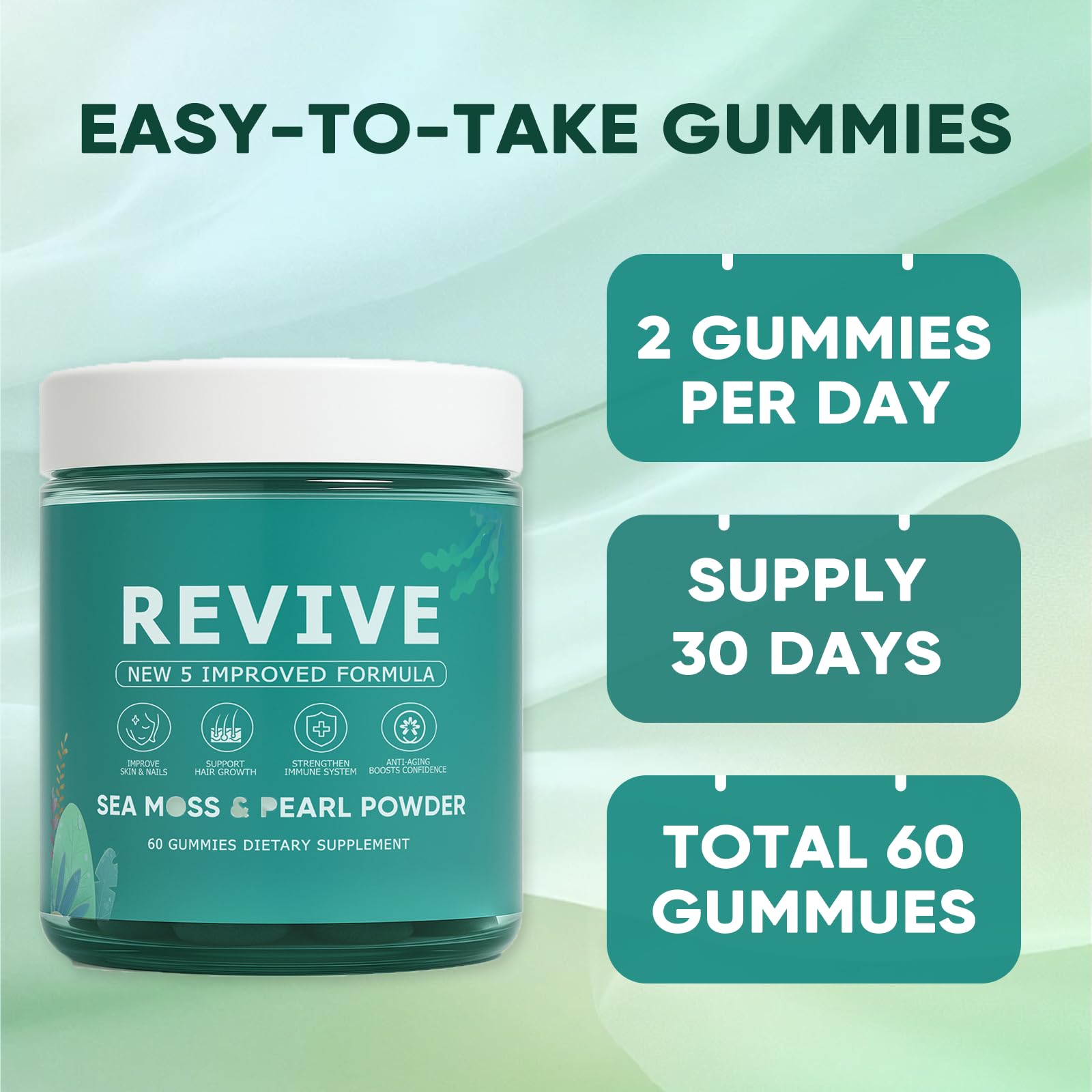 KLUNIZ Revive Gummies on kitchen counter with glass of water for daily use.