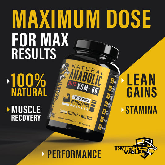 Knight Wolf Supps Night Wolf KSM-66 label shows premium ingredients for lean muscle support.