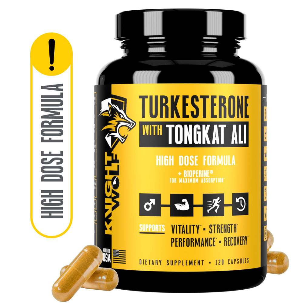 Knight Wolf Supps Turkesterone with BioPerine highlighting enhanced absorption potential.