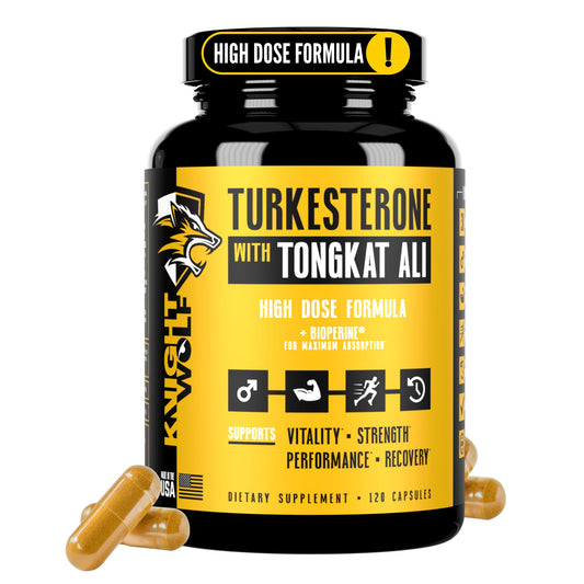 Knight Wolf Supps Turkesterone bottle with capsules showing lean muscle support potential.
