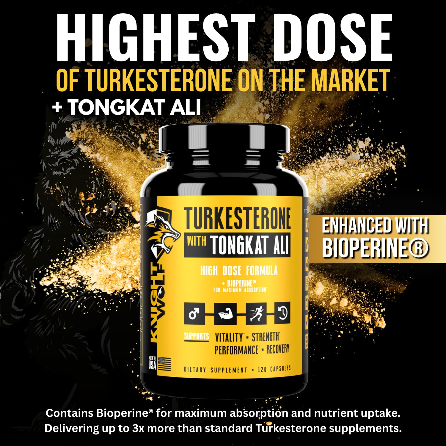 Knight Wolf Supps Turkesterone USA-made seal confirming domestic production.