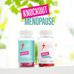Knockout Menopause capsules close-up highlight plant-based ingredients.
