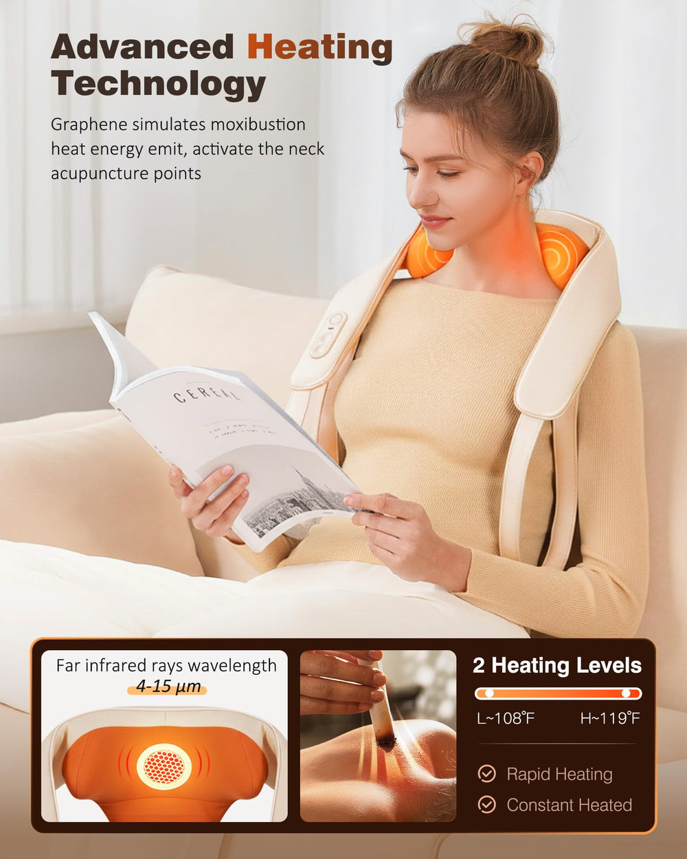 KNQZE 4D kneading massage mimics professional fingertips for neck and shoulder relief.