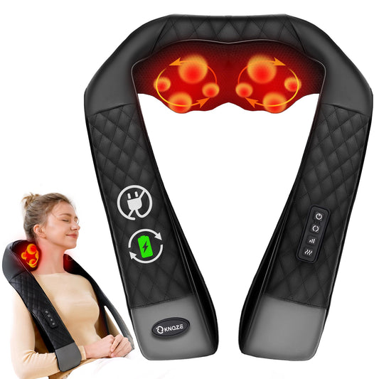 KNQZE cordless neck massager with heat offering deep shiatsu kneading for neck relief