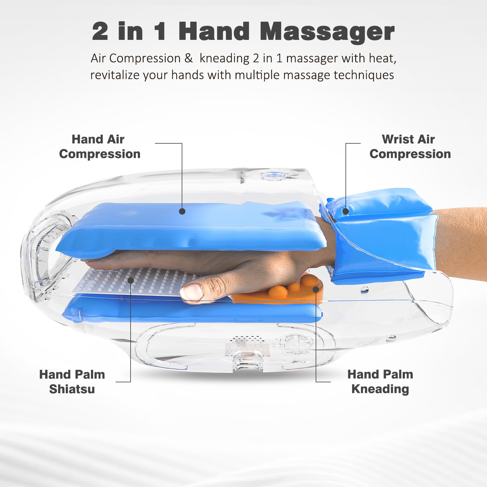 KNQZE Hand Massager touchscreen panel close-up showing easy controls