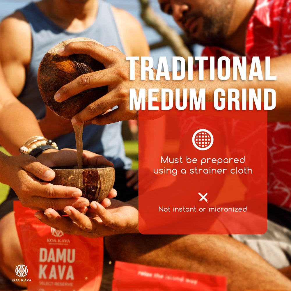 Koa Kava Damu prepared kava in a cup for a relaxed social moment
