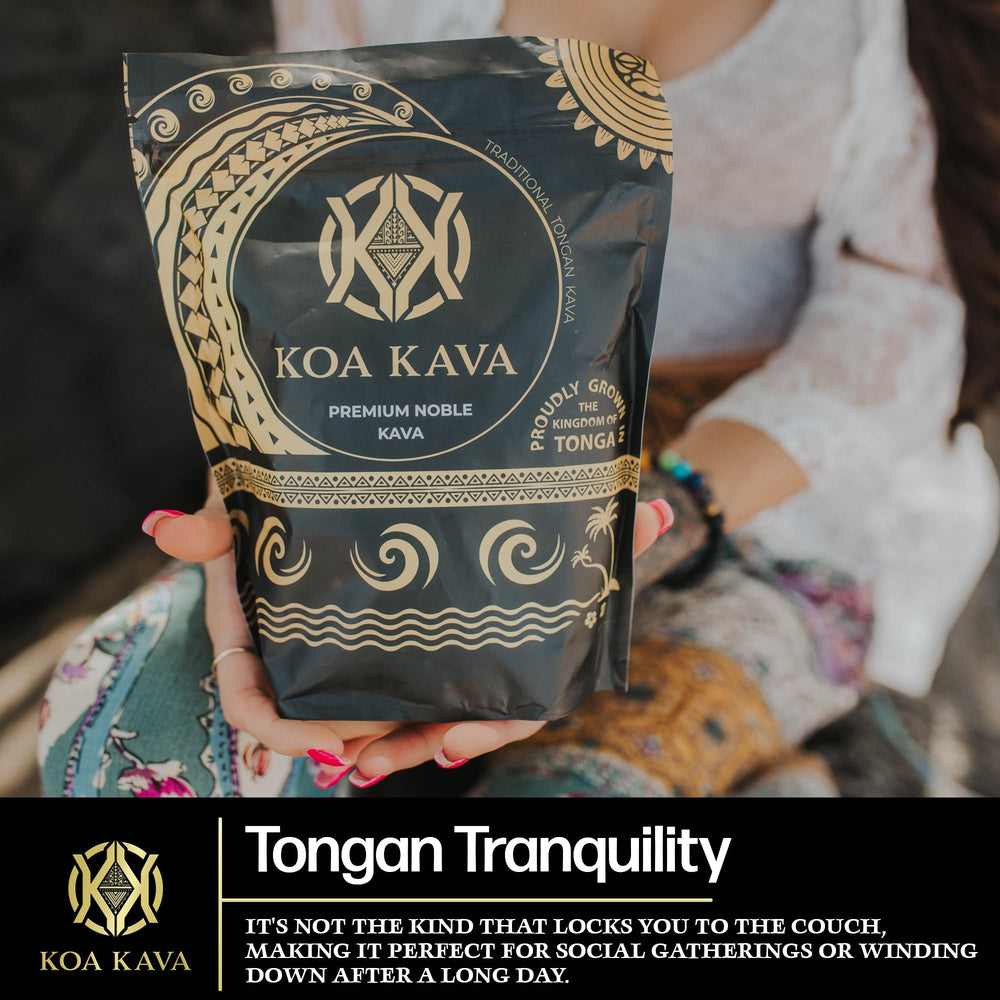 Close-up of Koa Kava root powder texture showing earthy aroma.