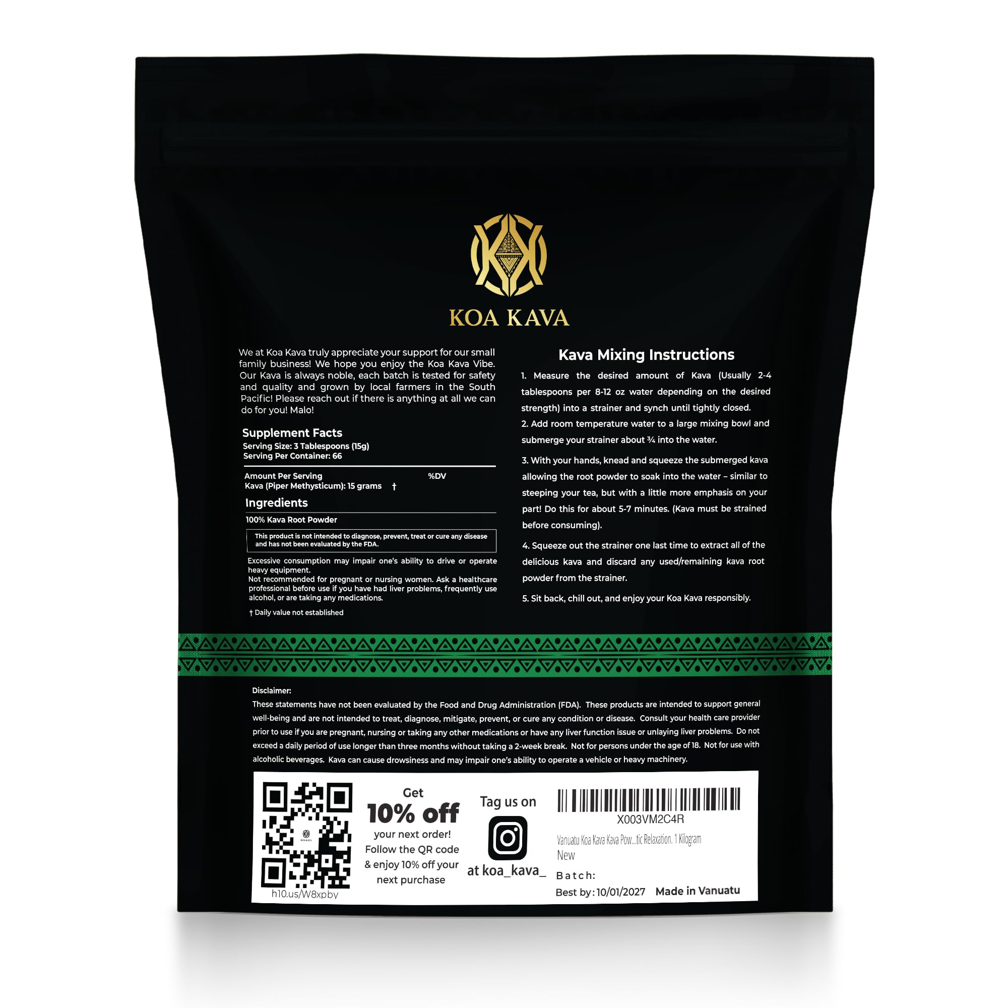 Koa Kava Vanuatu powder milling process indicates careful cultivation and processing