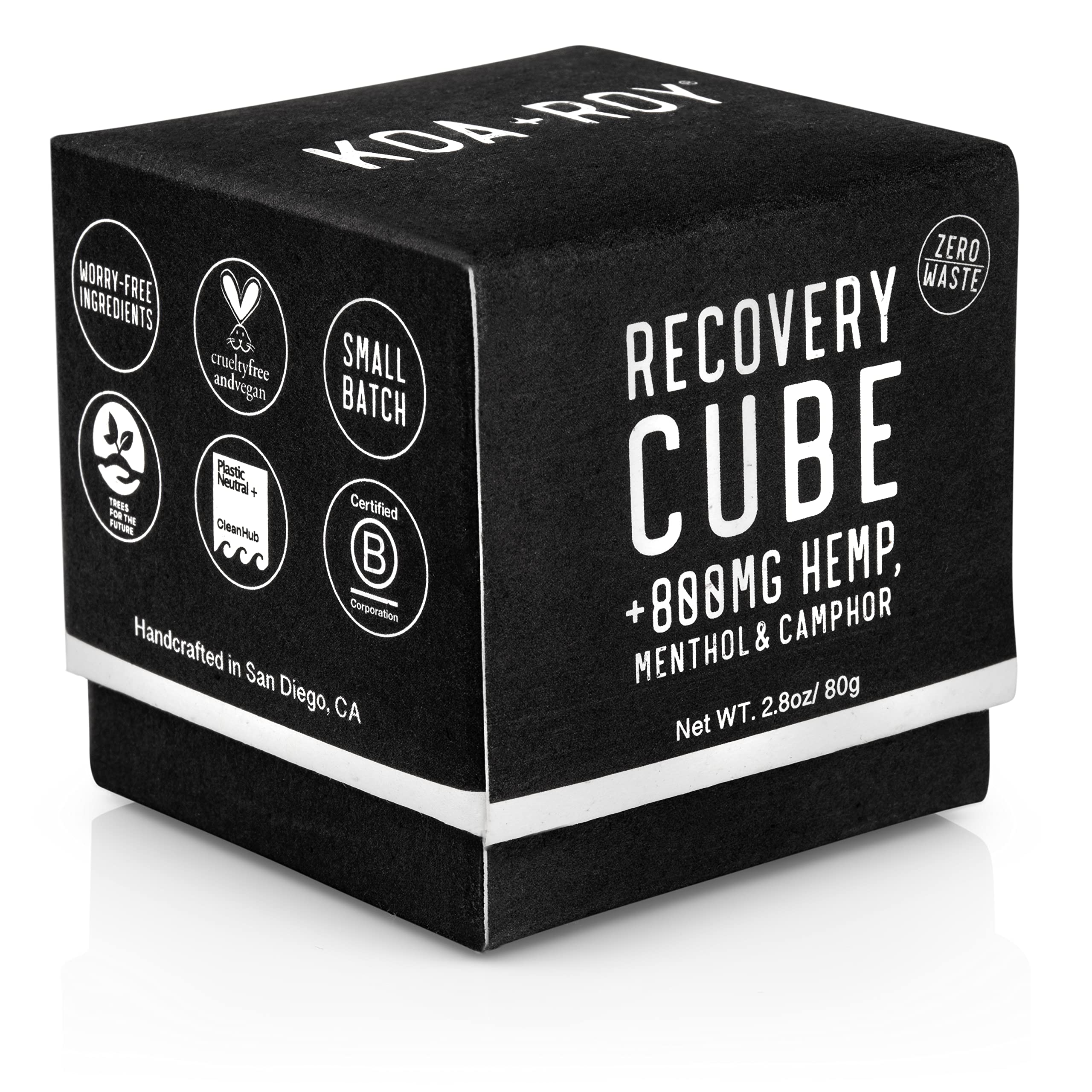 KOA ROY Recovery Cube hemp balm close-up for soothing post-workout muscles
