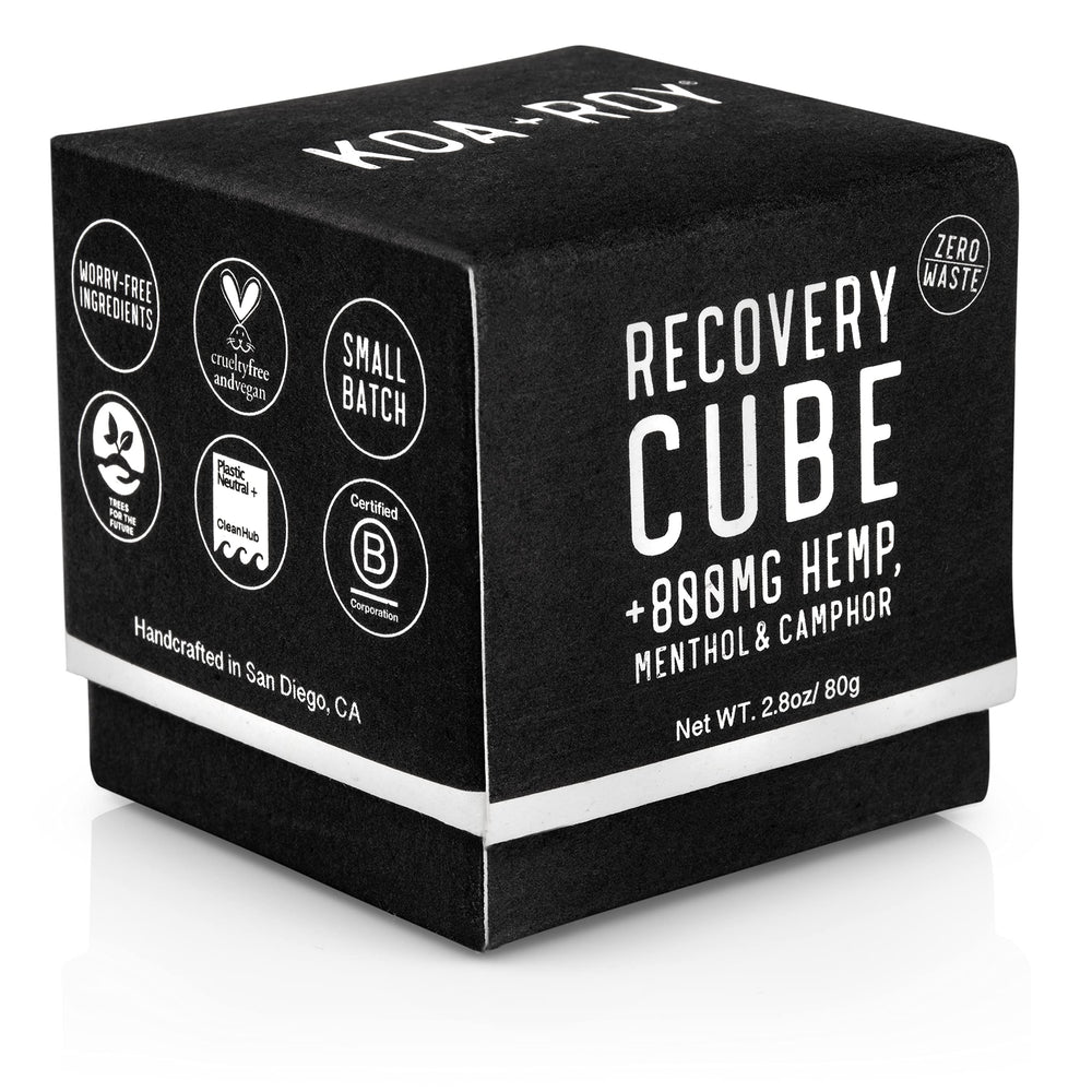 KOA ROY Recovery Cube hemp balm close-up for soothing post-workout muscles