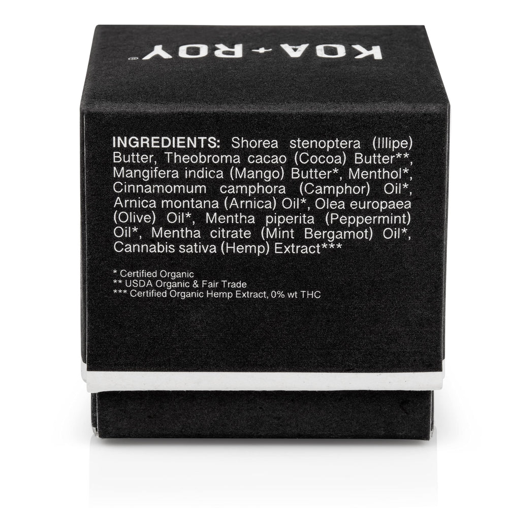 KOA ROY Recovery Cube texture close-up shows solid balm consistency