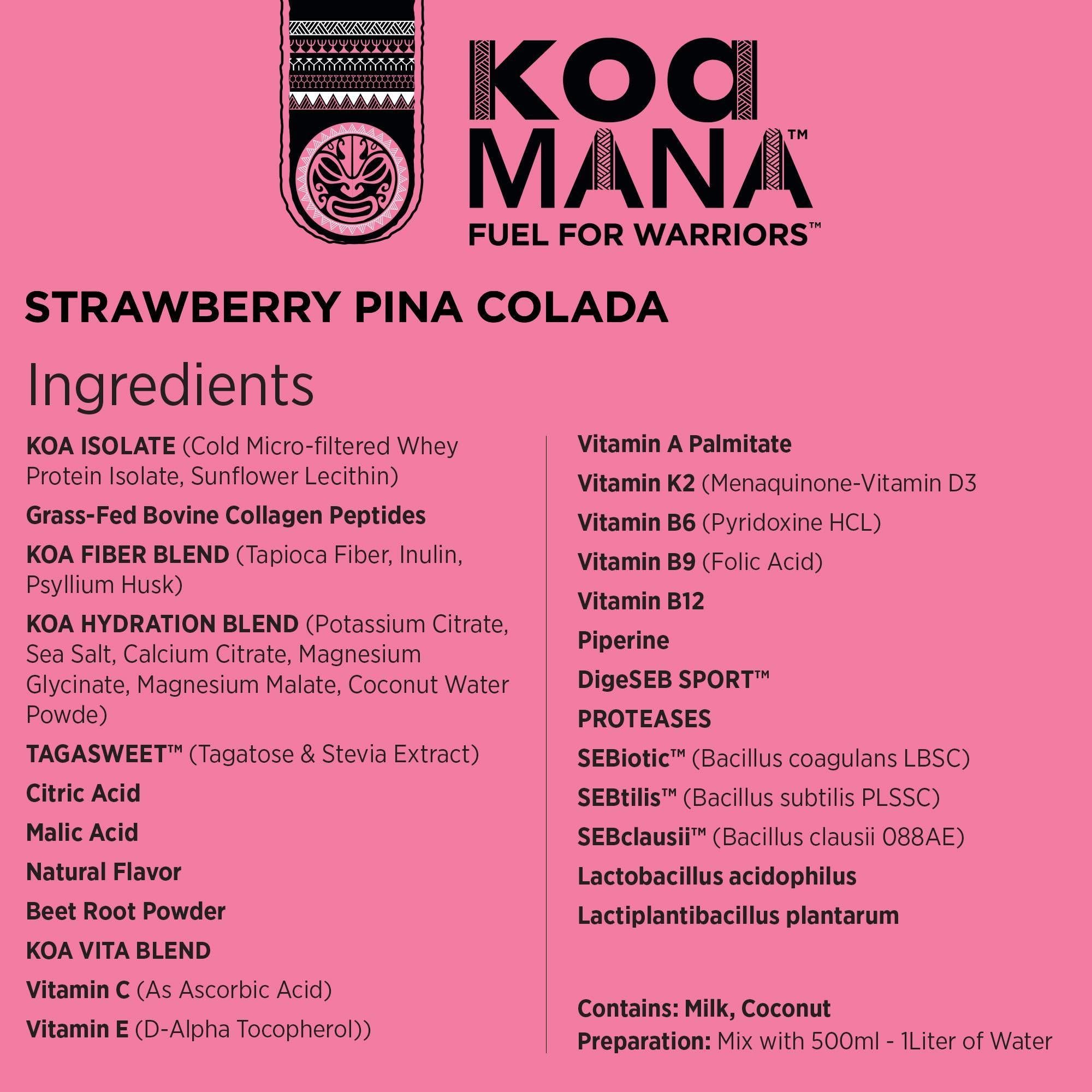 Pina Colada KOA MANA shake in glass with tropical aroma