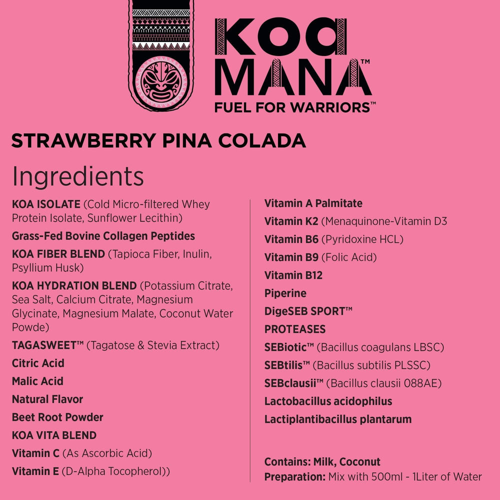 Pina Colada KOA MANA shake in glass with tropical aroma